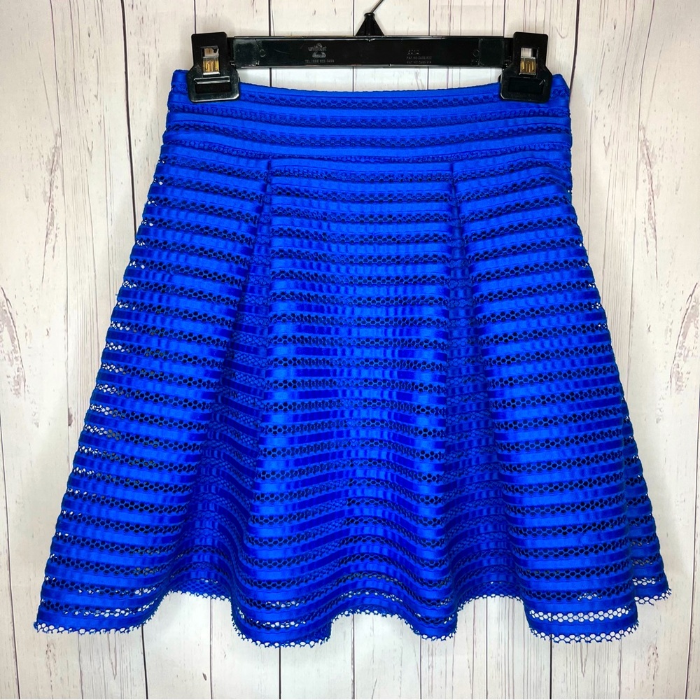 Express Skirt Women’s Size 0 Blue High Waisted Pleated Flare Puffy Mesh Netting